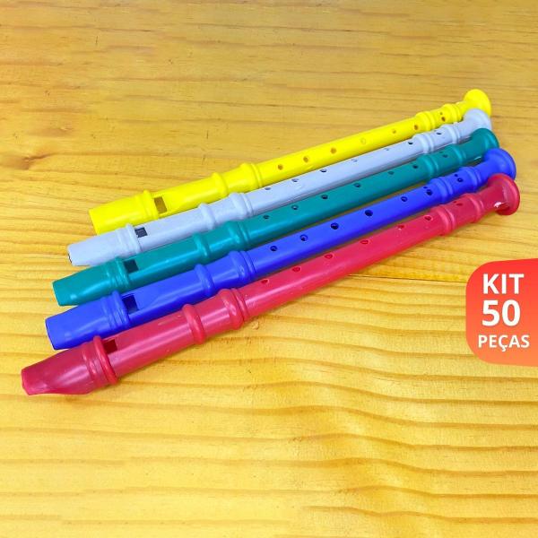 Imagem de Kit 50 Flauta Doce Infantil Instrumento De Brinquedo Atacado