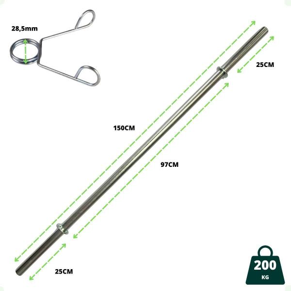 Imagem de Kit 50 Kg de Anilhas Ferro + 2 Barras Maciças Zincada 40cm e Barra de 150cm