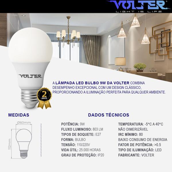 Imagem de Kit 50 Lâmpada Led 9w Volter Bulbo Comercio Casa Soquete E27 Branco Frio 6500k