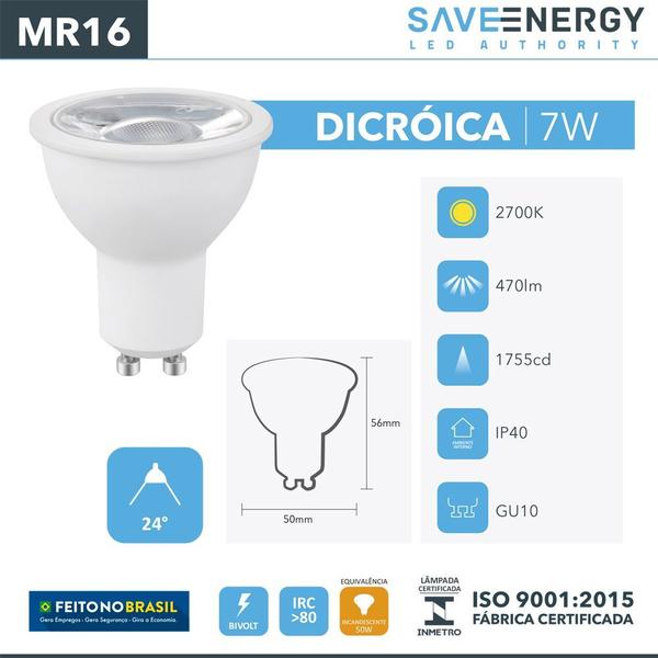 Imagem de Kit 50 Lâmpada Led MR16 GU10 7w Save Energy 2700k Branco Quente