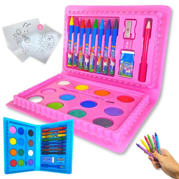 Imagem de Kit 50 Maleta 24 Peças Pintura Escolar Infantil Estojo