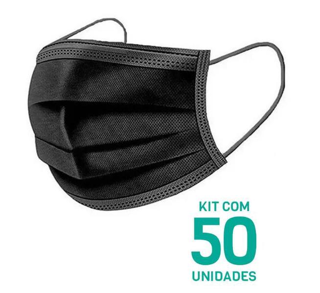 Imagem de Kit 50 Máscaras Descartáveis Adulto Tripla Camada Cor Preto