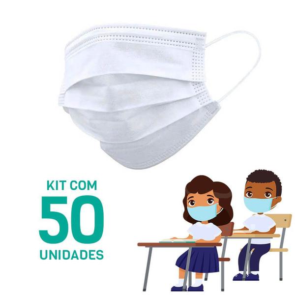 Imagem de Kit 50 Máscaras Descartáveis para Crianças - Cor Branco