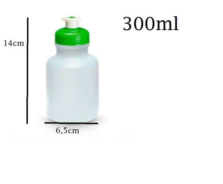 Imagem de Kit 50 Mini Garrafas Squeeze 300ml plástico transparente tampa verde