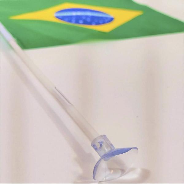 Imagem de Kit 50 Mini Haste Suporte Branco P/Bandeira Brasil C/Ventosa