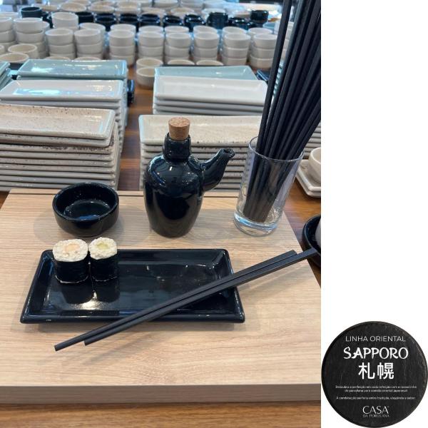 Imagem de Kit 50 Molheira Porta Shoyu Nozoki Porcelana Preto Oriental 60mL