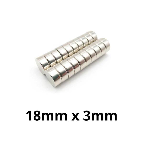 Imagem de Kit 50 Peças Imã Neodímio Disco Magnético N35  18 x 3 mm Super Forte Potente Redondo