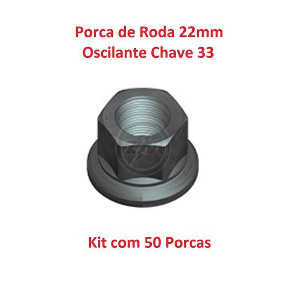 Imagem de Kit 50 porcas do parafuso de roda 22mm chave 33 oscilante alta caminhão ford cargo mb volks carrreta randon truck