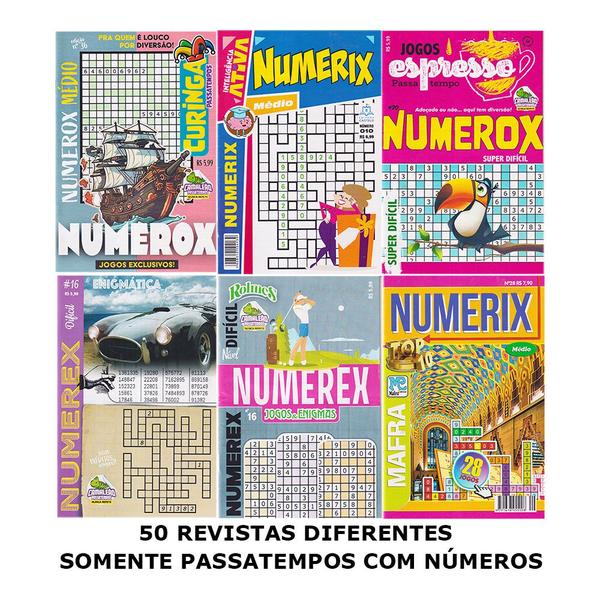 Imagem de Kit 50 Revistas Passatempos Numerix Numerex Numerox Números Sem Repetir  Jogos Raciocínio Lógico Memória