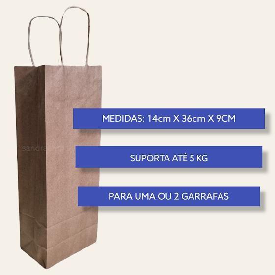 Imagem de Kit 50 Sacolas Kraft para Garrafas 14x39x9 - Resistentes para 1 ou 2 Garrafas de Vinho ou Bebidas