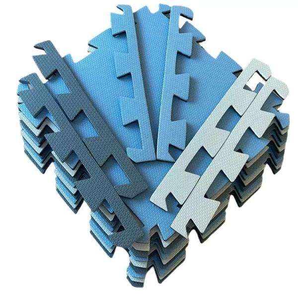 Kit 50 tatames eva tapete tons de azul 50x50cm 10mm - Tatames kids Imagem de Kit 50 tatames eva tapete tons de azul 50x50cm 10mm