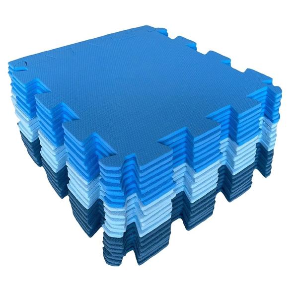 Kit 50 tatames eva tapete tons de azul 50x50cm 10mm - Tatames kids Imagem de Kit 50 tatames eva tapete tons de azul 50x50cm 10mm