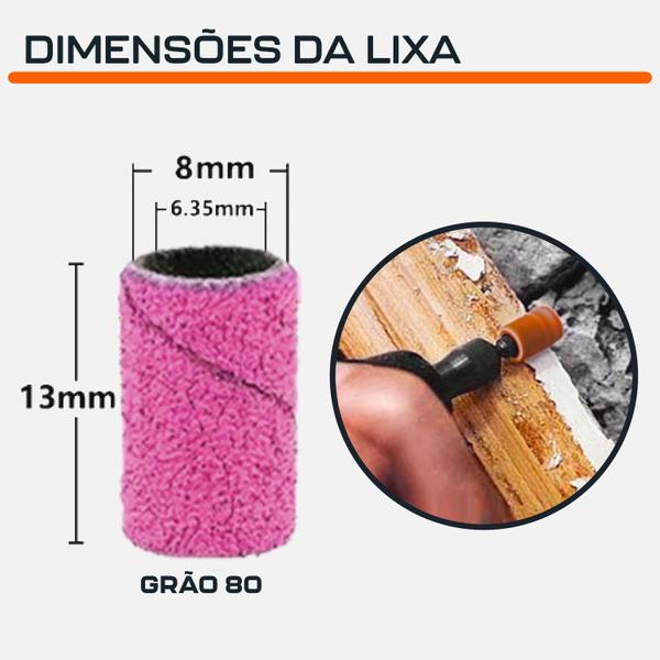 Imagem de Kit 50 Tubos de Lixa 1/4 Grão 80 Rosa Suporte Haste 2.4mm