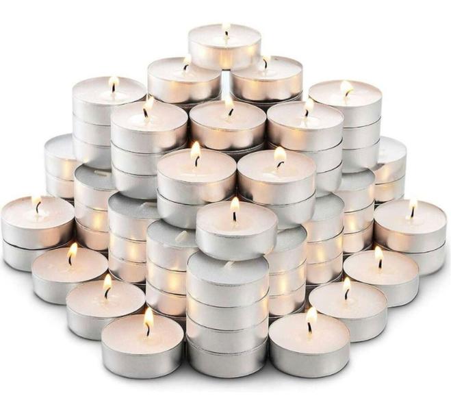 Imagem de Kit 50 Velas Parafina Rechaud C/ Suporte Alumínio Decoração