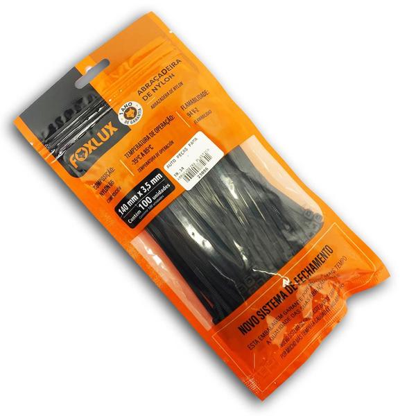 Imagem de Kit 500 Abraçadeiras de Nylon Preta Foxlux 14cm x 3,5mm