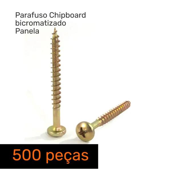 Imagem de Kit 500 Peças Parafuso Chipboard Cabeça Panela Phillips 4.0x45 Bicro