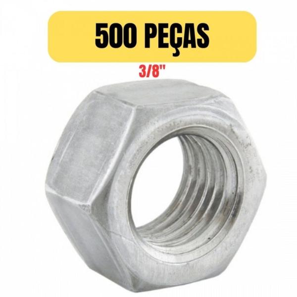 Imagem de Kit 500 porca sextavada galvanizada 3/8 polegada