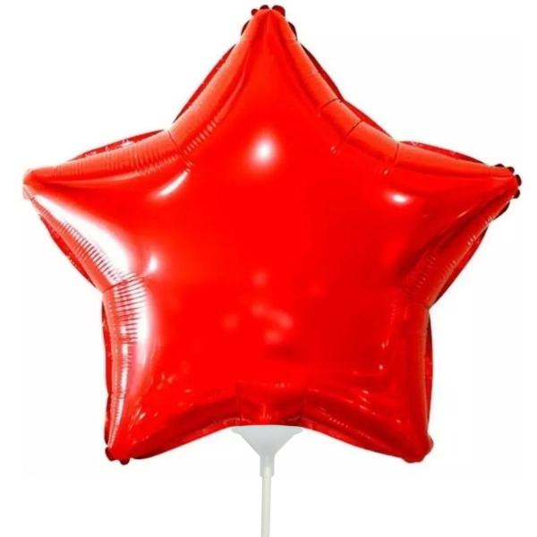 Imagem de Kit 51 Balões Metalizado Estrela Vermelho 20cm C Canudo 15cm