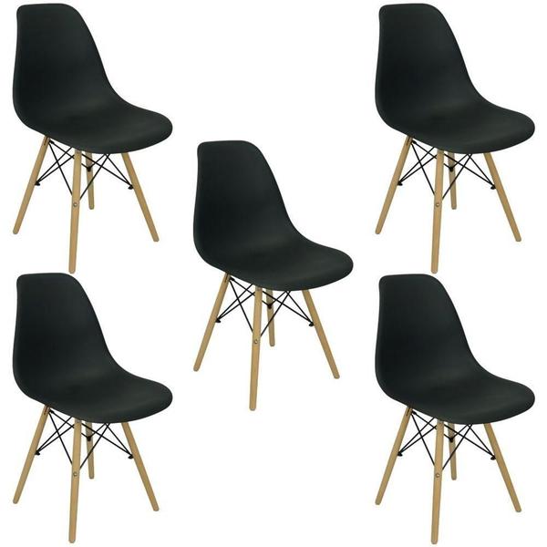 Imagem de Kit 5Cadeiras Eiffel Charles Eames Wood Cozinha Jantar Preta