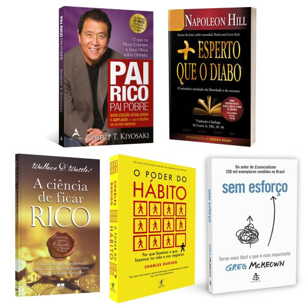 Imagem de Kit 5livros, Pai Rico, Pai Pobre,A Ciência De Ficar Rico,Sem Esforço,Mais Esperto Que o Diabo,O Poder Do Hábito