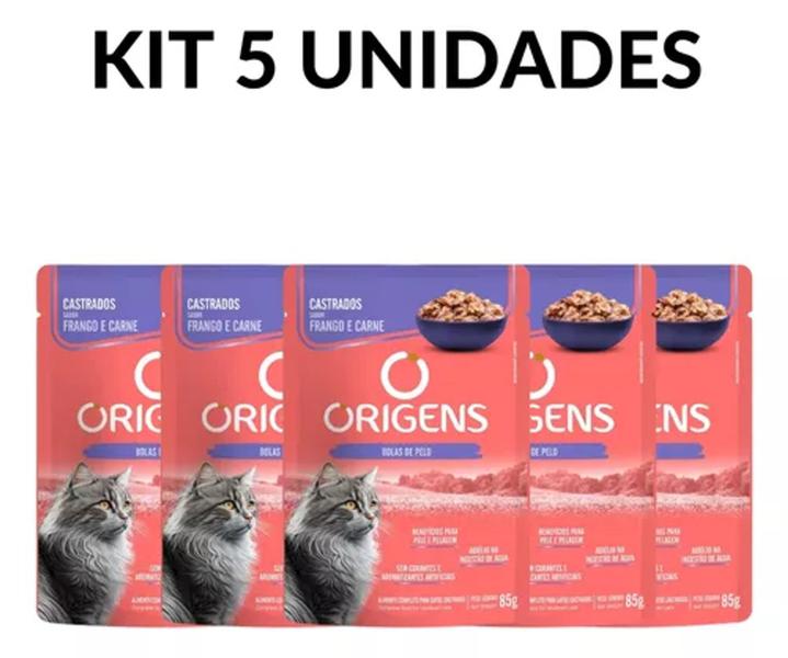 Imagem de Kit 5un Sachê Origens Para Gato Adulto Castrado Frango 85g