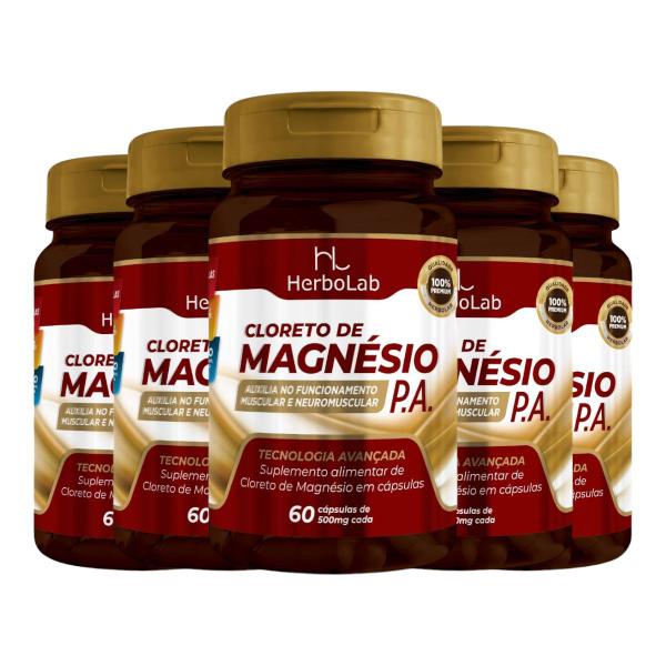 Imagem de Kit 5x CLORETO DE MAGNÉSIO 60 CAPS 500MG - HERBOLAB C