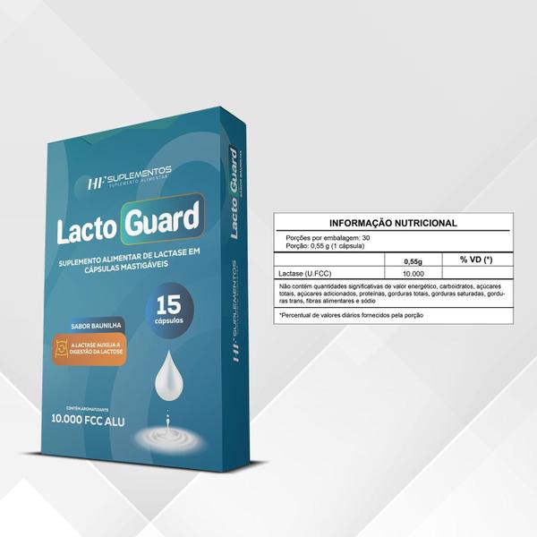 Kit 5X Lacto Guard 15 Caps Mastigável Sabor Baunilha Hf - HF Suplements Imagem de Kit 5X Lacto Guard 15 Caps Mastigável Sabor Baunilha Hf