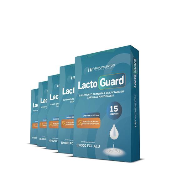 Kit 5X Lacto Guard 15 Caps Mastigável Sabor Baunilha Hf - HF Suplements Imagem de Kit 5X Lacto Guard 15 Caps Mastigável Sabor Baunilha Hf