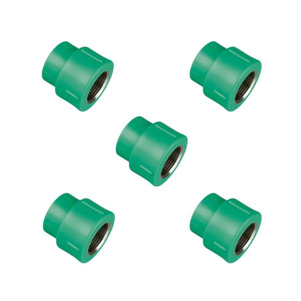 Imagem de KIT 5x Luva Mista 25 x 3/4" BSP PPR Verde para Água Quente e Fria AMANCO