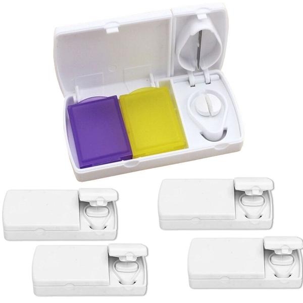 Imagem de Kit 5x Porta Comprimidos com 2 Divisórias e Cortador TopGet Branco