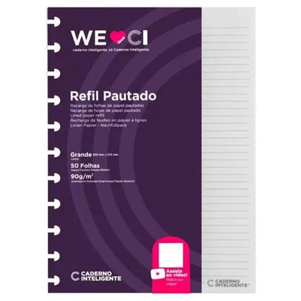 Imagem de Kit 5x Refil Caderno Inteligente Pautado Grande Gramatura 90g 50 Folhas 11Furos