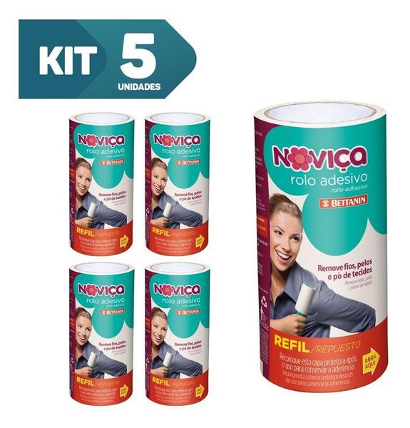 Imagem de Kit 5x Refil Rolo Adesivo Tira Pelo Cabelo P/ Roupa, Tecido Higiene Limpeza