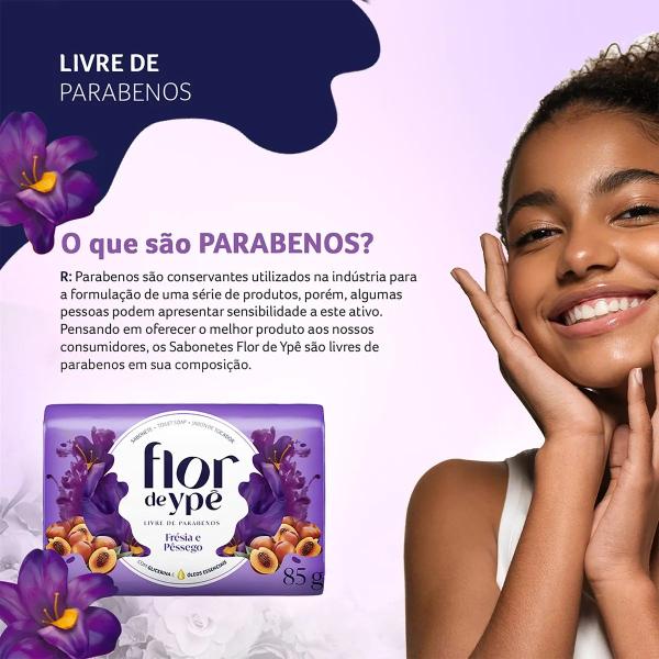 Imagem de Kit 5x Sabonete Frésia Pêssego 85g Cada Roxo Flor De Ypê