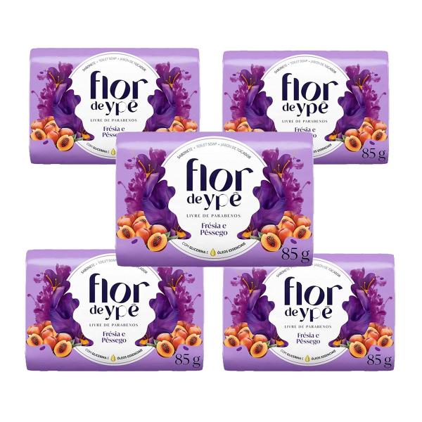 Imagem de Kit 5x Sabonete Frésia Pêssego 85g Cada Roxo Flor De Ypê