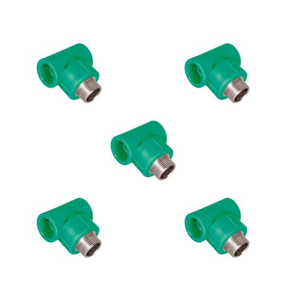 Imagem de KIT 5x Tee Macho 32 x 3/4" BSP PPR Verde para Água Quente e Fria AMANCO