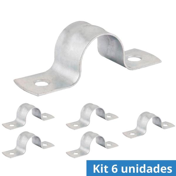 Imagem de Kit 6 Abraçadeira Tipo U De Aço Fixação De Canos Tubos 3/4" 25mm