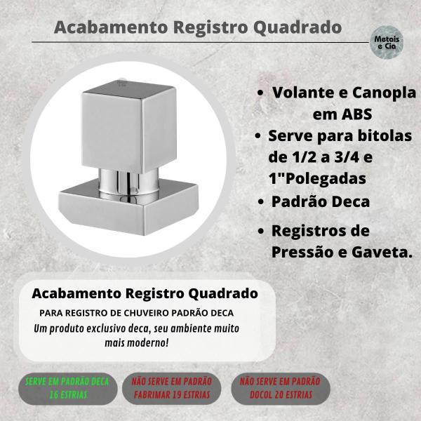 Kit 6 Acabamento Registro Quadrado Padrão Deca ½ a ¾ Prata - Metais e Cia Imagem de Kit 6 Acabamento Registro Quadrado Padrão Deca ½ a ¾ Prata