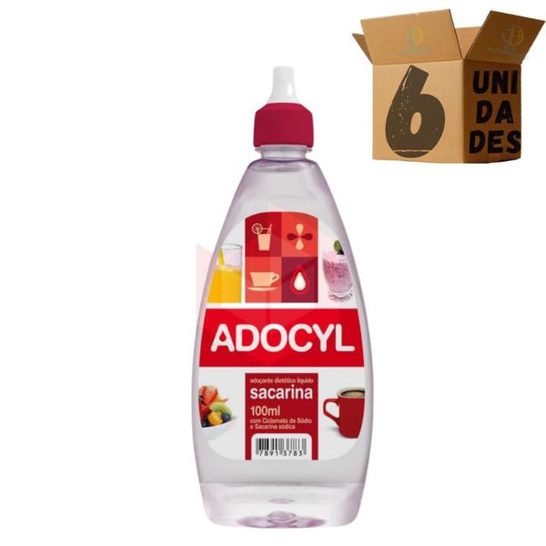 Kit 6 Adoçante Líquido Dietético Sacarina Adocyl 100ml Imagem de Kit 6 Adoçante Líquido Dietético Sacarina Adocyl 100ml