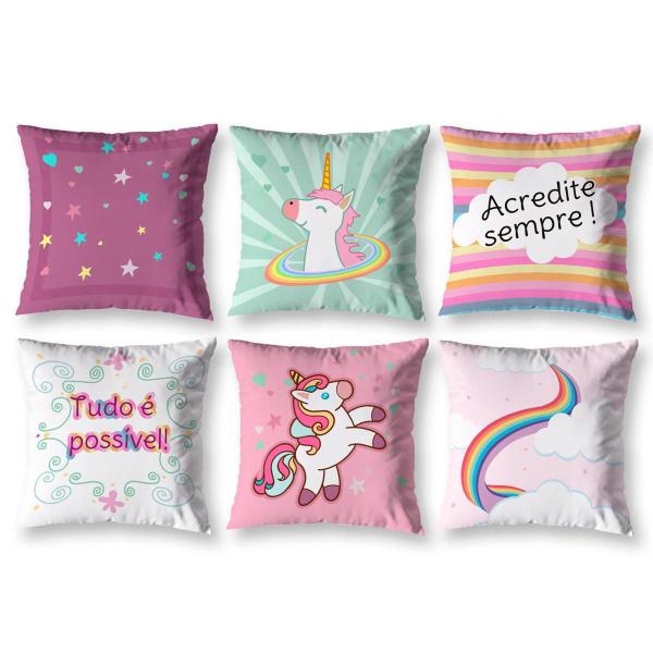 Imagem de Kit 6 Almofadas Cheias Infantil 40 X 40 Zíper Unicornio 1