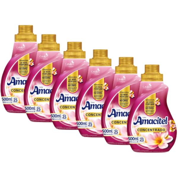 Imagem de Kit 6 Amaciante Roupas Concentrado Amacitel Cheiro Suave 500ml