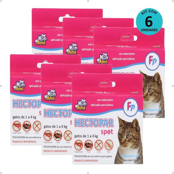 Imagem de Kit 6 Antipulgas Hectopar Mon Ami 0,4ml - Gatos de 1 a 4kg