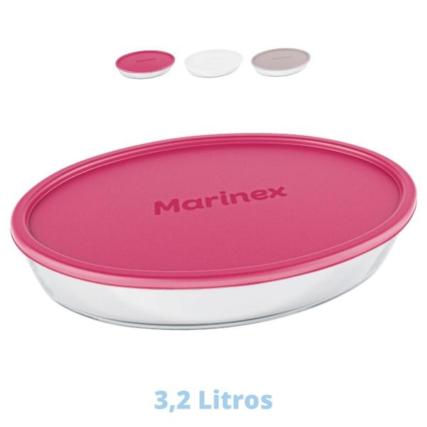 Imagem de Kit 6 Assadeiras Oval Vidro Com Tampa 1,6L 2,4L 3,2L Marinex