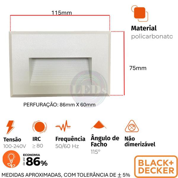 Imagem de Kit 6 Balizador Parede Embutir 2w 4x2 Branco Quente 3000k IP65