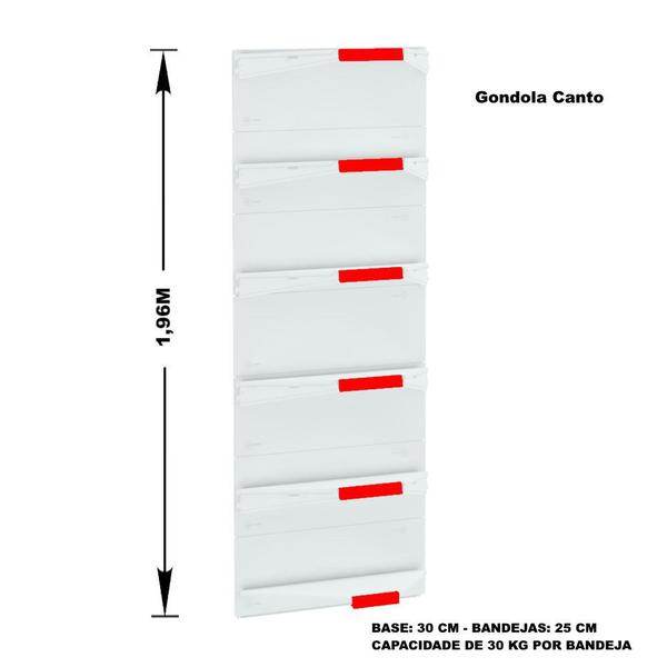 Imagem de Kit 6 Bandejas Para Gondola Canto 196 Cp 30/25 Branco Fx Vermelho