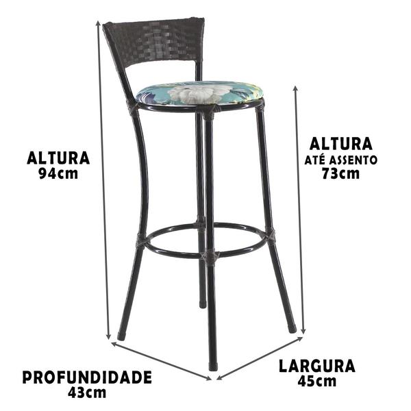 Imagem de Kit 6 Banquetas Alta Forts Fibra UV Bancada, Área Gourmet, Bar, Piscina, Balcão, Floral Azul 09