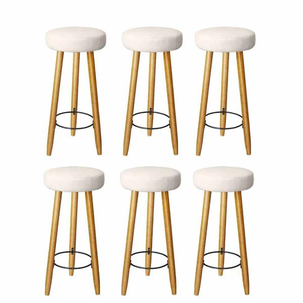 Imagem de Kit 6 Banquetas Decorativas 78cm com Pés Pálito Italian Bege - Mafer