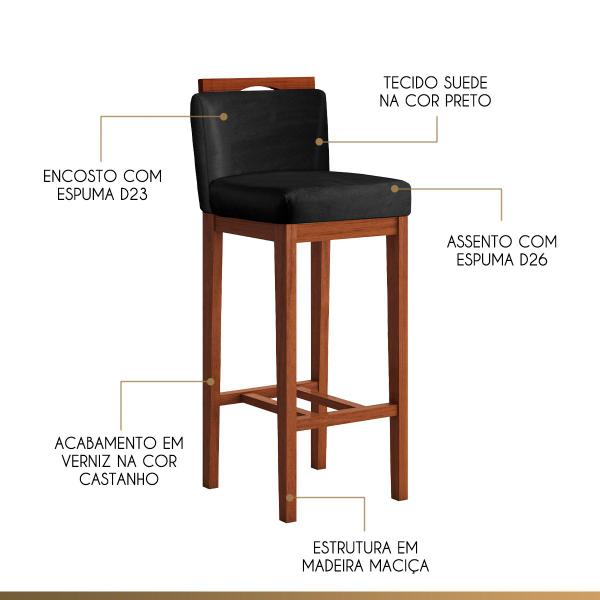 Imagem de Kit 6 Banquetas Média Gourmet para Cozinha 38x92 Cm Líbia Madeira Maciça Suede Preto CCS