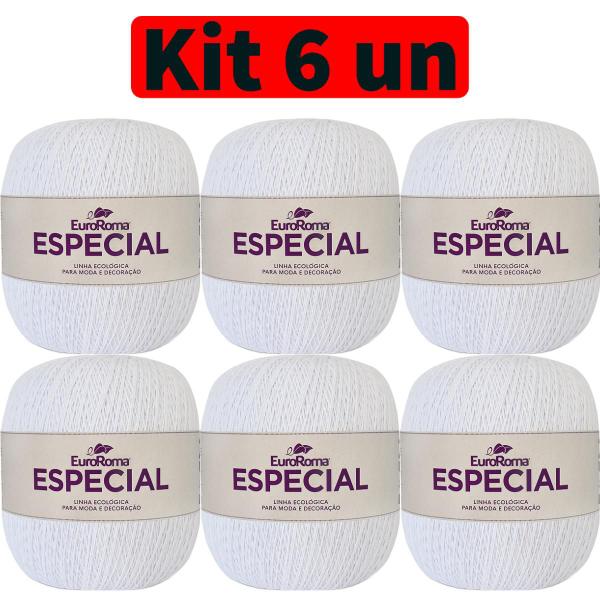 Imagem de Kit 6 Barbante Fino n2 EuroRoma Especial 500 gramas Cru e Branco para Crochê