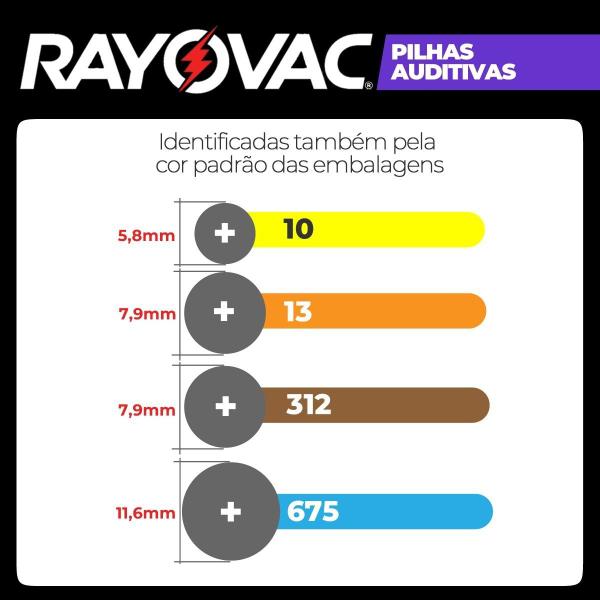 Imagem de Kit 6 Bateria Aparelho Auditivo Tamanho 312 Rayovac