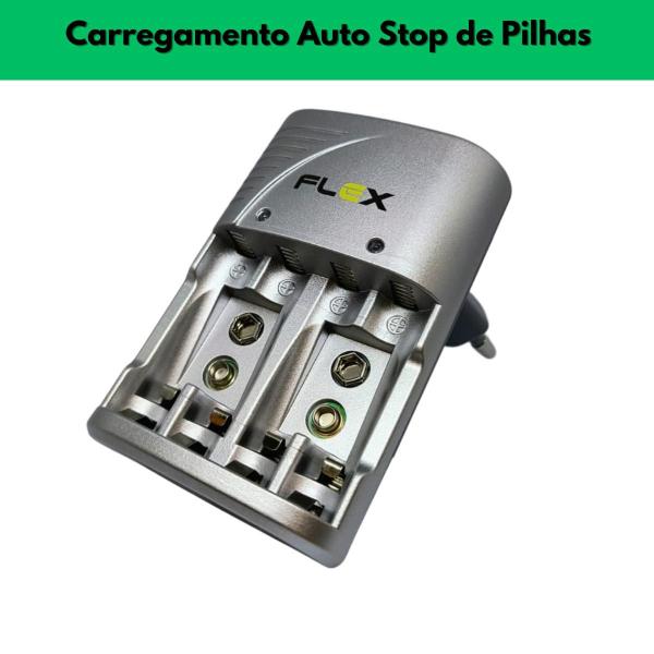 Kit 6 Bateria Recarregáv 9v + Carreg Bateria Pilha Aa/aaa/9v Auto Stop - Flex Gold Imagem de Kit 6 Bateria Recarregáv 9v + Carreg Bateria Pilha Aa/aaa/9v Auto Stop
